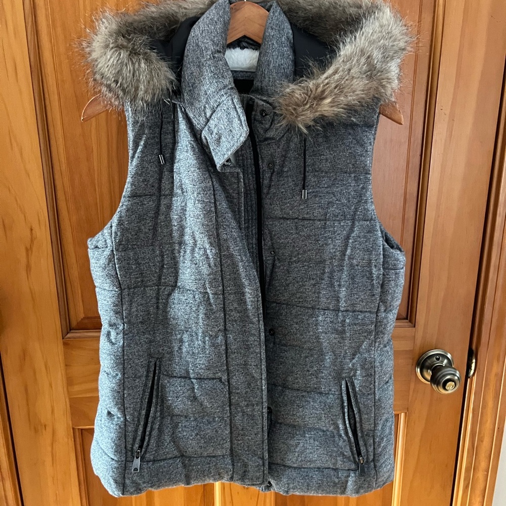Gray Faux Fur Hooded Vest - Banana Republic